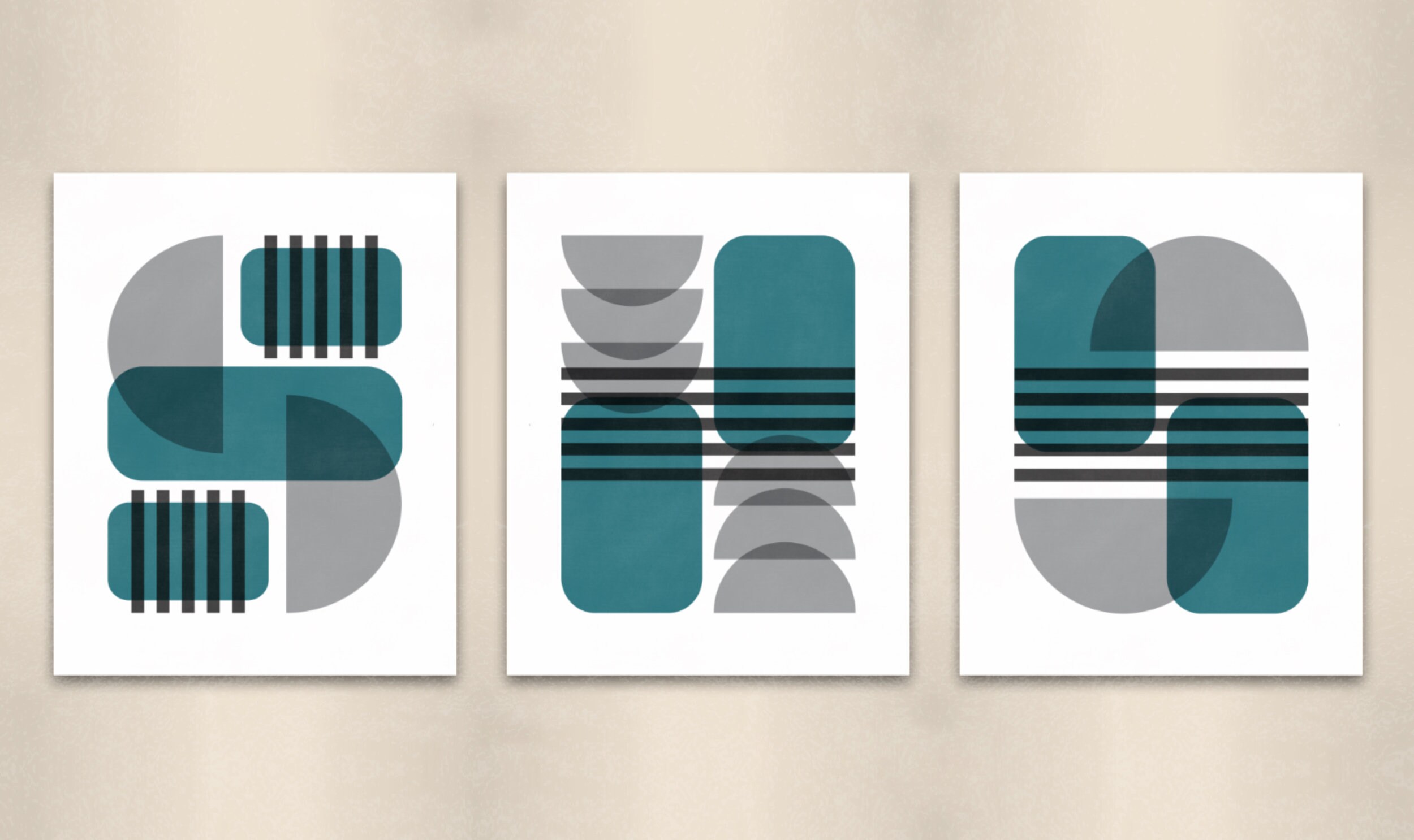Minimalist Abstract Wall Art - Mid Century Modern Wall Decor, Set of 3 ...