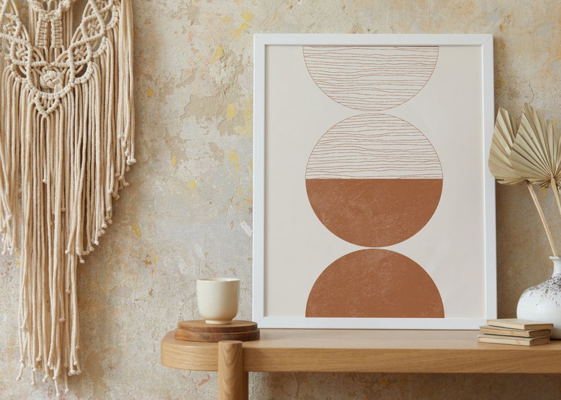 Boho Moon Mid Century Wall Art Décor mural minimaliste Moon, Impressions modernes abstraites du milieu du siècle, Impression dart lunaire image 2