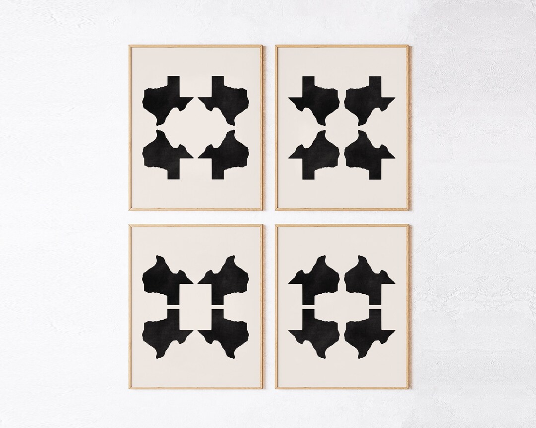 Ink Blot Texas Art - Modern Texas Art Print Set, Abstract Texas Map ...