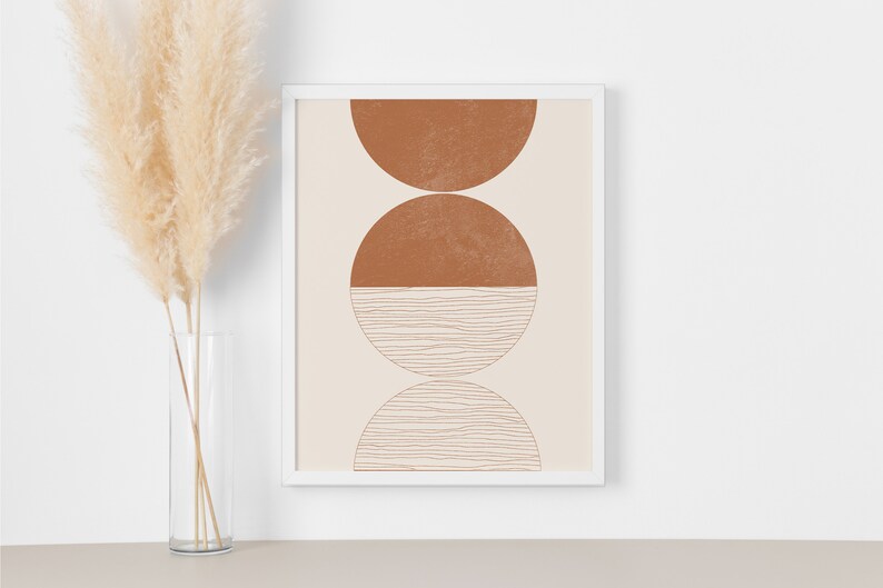 Boho Moon Mid Century Wall Art Décor mural minimaliste Moon, Impressions modernes abstraites du milieu du siècle, Impression dart lunaire image 3