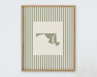 Maryland Nursery Art - Striped Vintage Style Maryland Print - Boys Room / Girls Room Decor