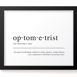 Optometrist Wall Art, Gift for Optometrist, Graduation Gift for Optometrist, Eye Doctor Definition