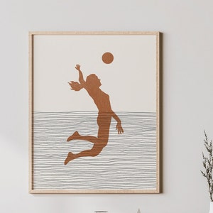 Boho Volleyball Player Print - Volleyball Player Wall Art / Decor, Minimalist Poster, Volleyball Illustration, Teammate Gift