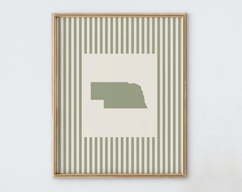 Nebraska Nursery Art - Striped Vintage Style Nebraska Print - Boys Room / Girls Room Decor