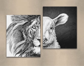Seminary Graduate Gift Idea - Lion and Lamb Prints, Scripture Wall Art, Bible Verse Gift (John 1:29), Seminary Student Gift, Theology