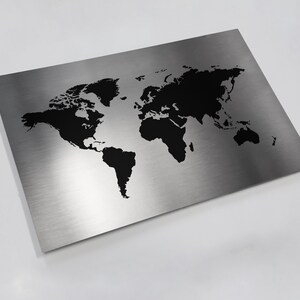 Arte mural de metal con mapa del mundo: mapa del mundo de aluminio y metal, mapa del mundo sobre metal, impresión de mapa del mundo de metal