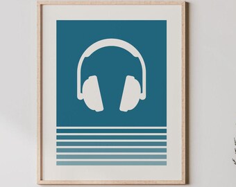 Headphones Art - Music Lover Print, Retro Colored Headphones Poster, Headphones Wall Decor, DJ Gift Wall Art