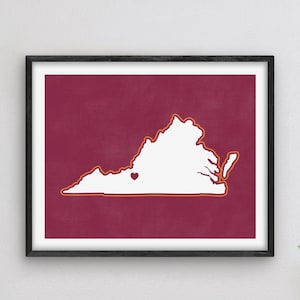 Blacksburg Virginia Art - College Themed Decor, Alumni Gift Idea, Virginia Art, Blacksburg Map