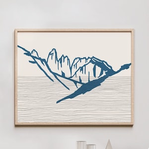 Torres Del Paine Art Print - Parque Nacional Los Glaciares, Chile - Contorno / Silueta de la Patagonia - Arte de pared, Cartel de viaje