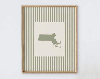 Massachusetts Nursery Art - Striped Vintage Style Massachusetts Print - Boys Room / Girls Room Decor