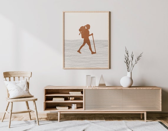 Boho Hiking Art - Hiking Wall Art / Decor, Minimalist Hiker  Poster, Girl Hiker  Print - Hiking Gift