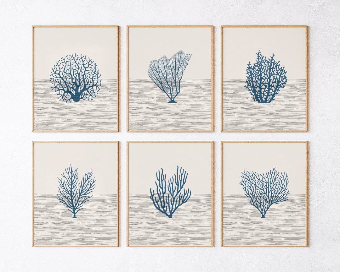 Coastal Decor - Wall Art for Beach Home, Ocean Themed Print Set, Coral ...