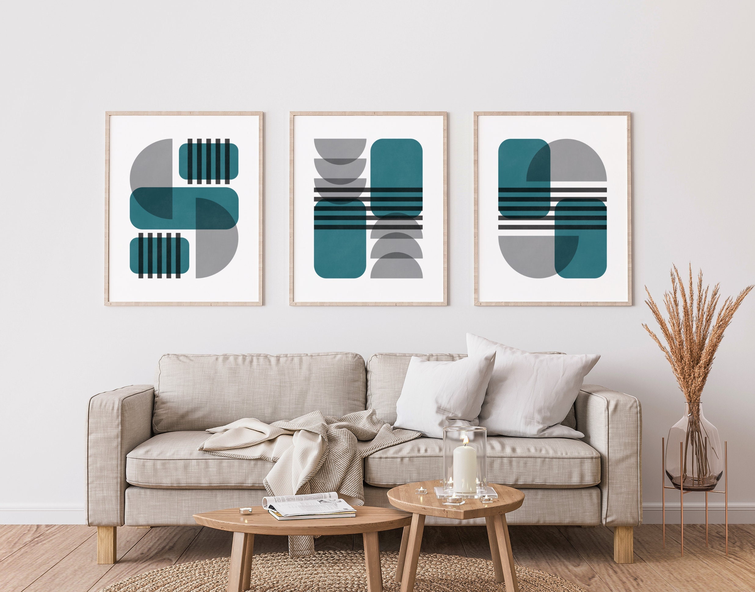 Minimalist Abstract Wall Art - Mid Century Modern Wall Decor, Set of 3 ...