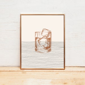 Boho Whiskey Art Whiskey Wall Art / Decor, Minimalist Cocktail Poster, Old Fashioned Print Cocktail Gift image 2
