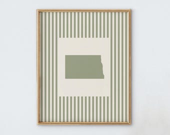 North Dakota Nursery Art - Striped Vintage Style North Dakota Print - Boys Room / Girls Room Decor