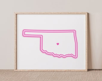 Norman Oklahoma Art - Map with Heart, Pink Norman Print / Poster - Norman Oklahoma Picture, Wall Art