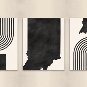 Indiana Mid Century Modern Wall Art Minimalist Indiana Wall Art and Decor, Mid-Century Prints, State of Indiana Map Print Set of 3 image 3