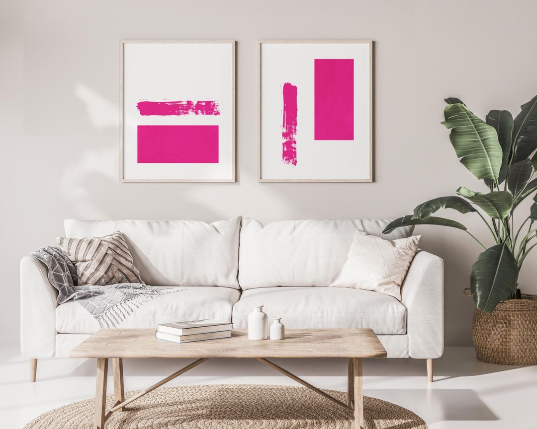 Abstract Hot Pink Wall Art - Minimalist Japandi Wall Art, Hot Pink ...