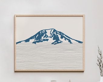Mount Adams Art Print - Cascade Range, Waszyngton - Mount Adams Kontur / Sylwetka - Sztuka ścienna, Plakat podróżniczy
