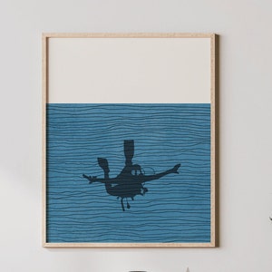 Boho Scuba Diver Print - Scuba Diver Wall Art / Decor, Minimalist Poster, Scuba Illustration, Scuba Diving Art
