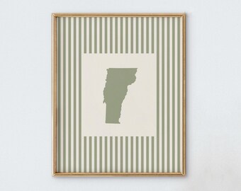 Vermont Nursery Art - Striped Vintage Style Vermont Print - Boys Room / Girls Room Decor