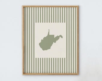 West Virginia Nursery Art - Striped Vintage Style West Virginia Print - Boys Room / Girls Room Decor