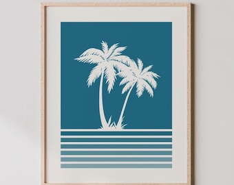Palme Art - Strand Druck, Retro farbige Palme Poster, Palme Wanddekoration, Palmen Wandkunst