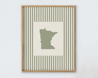Minnesota Nursery Art - Striped Vintage Style Minnesota Print - Boys Room / Girls Room Decor