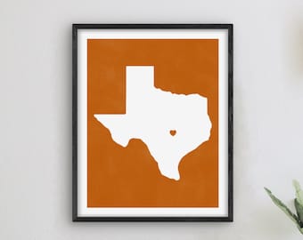 Austin Texas Art - College Themed Decor, Alumni Gift Idea, Texas Art, Austin Map