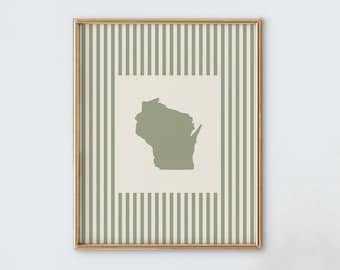 Wisconsin Nursery Art - Striped Vintage Style Wisconsin Print - Boys Room / Girls Room Decor