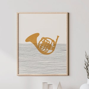 Boho French Horn Print - French Horn Wall Art / Decor, Minimalist Poster, French Horn Illustration, Gift Idea, Music Print