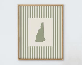 New Hampshire Nursery Art - Striped Vintage Style New Hampshire Print - Boys Room / Girls Room Decor