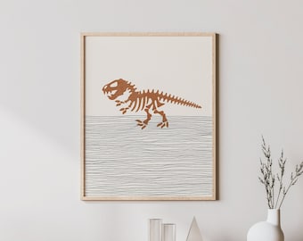 Dinosaur Skeleton Print - Boho Dinosaur Skeleton Wall Art / Decor, Dinosaur Nursery Art, Boys Room Decor, T-Rex Illustration / Picture