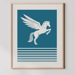 Pegasus Art - Flying Horse Print, Retro Colored Pegasus Poster, Pegasus Horse Wall Decor, Horse Wings Wall Art