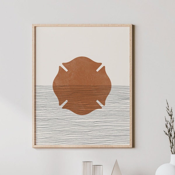 Boho Fireman Badge Print - Fireman Badge Wall Art / Decor, Minimalist Poster, Fireman Badge Illustration, Gift Idea