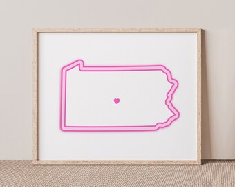 State College Pennsylvania Art - Map with Heart, Pink State College Print / Poster - State College Pennsylvania Picture, Wall Art