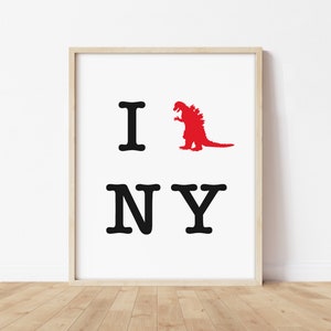 Godzilla Art - Funny Godzilla Print, New York City Wall Art, I Godzilla NY - Gojira, Godzilla Fan Decor,  ゴジラ Poster