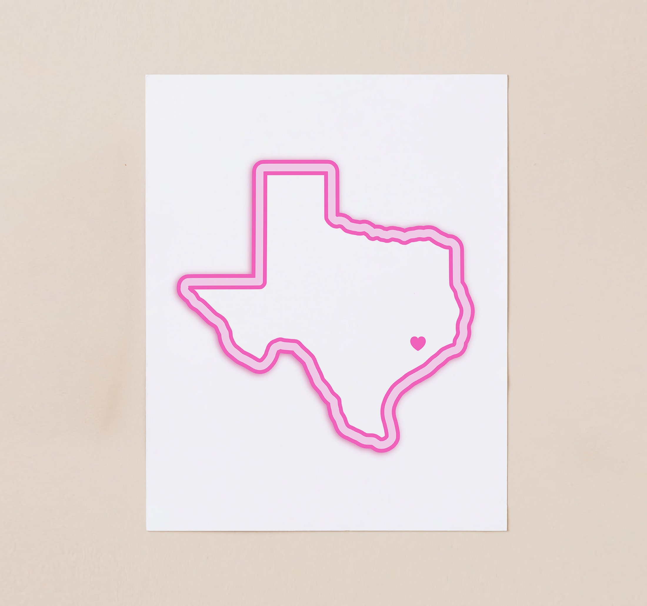 Houston Texas Art - Map With Heart, Pink Houston Print / Poster ...