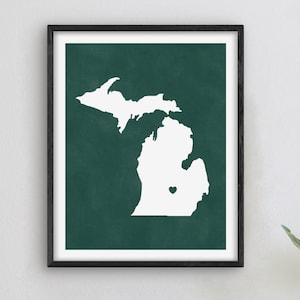 Lansing Michigan Art - College Themed Decor, Alumni Gift Idea, Michigan Art, Lansing Map
