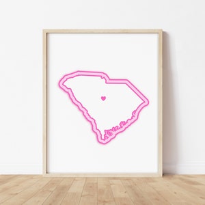Columbia South Carolina Art - Map with Heart, Pink Columbia Print / Poster - Columbia South Carolina Picture, Wall Art