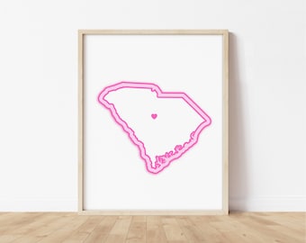 Columbia South Carolina Art - Landkarte mit Herz, rosa Galaxy Druck/Poster – columia South Carolina Bild, Wandkunst