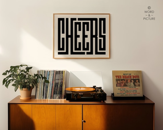 Cheers Print - Bar Cart / Cocktail Poster, Bar Wall Decor, Cheers Art - Minimalist Wall Art, Modern Home Decor - Kitchen Decor