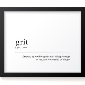 Grit Definition Art Print - Inspirational Art and Gift Idea, Dictionary Wall Art, Motivational Decor