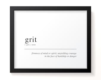 Impresión artística con la definición de Grit: arte inspirador e idea de regalo, arte mural con diccionario, decoración motivacional