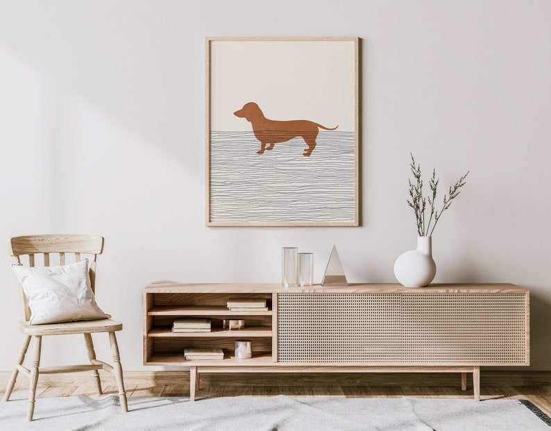 Boho Daschund Print - Daschund Wall Art / Decor, Minimalist Poster, Daschund Illustration, Dog Lover Gift Idea, Wiener Dog image 1