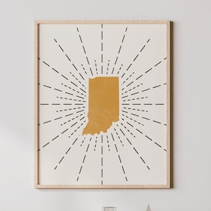 Indiana Boho Wall Art - Indiana Boho Print, Abstract Indiana Wall Art, Mid Century Modern State of Indiana, Map of Indiana