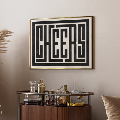 Impression d'acclamations - chariot de bar/affiche de cocktail, décoration murale de bar, art d'acclamations - art mural minimaliste, décoration d'intérieur, cadeau whisky, vin ou bière