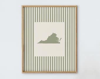 Virginia Nursery Art - Striped Vintage Style Virginia Print - Boys Room / Girls Room Decor