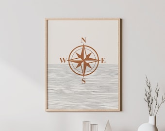 Boho Compass Print - Compass Wall Art / Decor, Minimalist Poster, Compass Illustration, Gift Idea