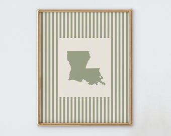 Louisiana Nursery Art - Striped Vintage Style Louisiana Print - Boys Room / Girls Room Decor